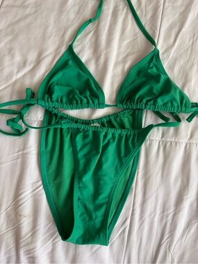 Green Triangle String Bikini Set - wild fable